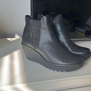 Fly London black leather boots size 9